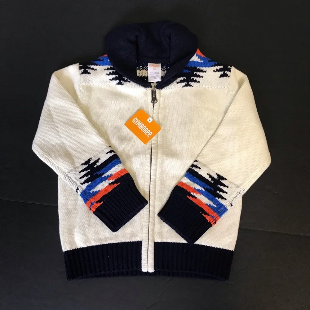 Gymboree Cream Zip Sweater with Navy, Blue & Orange Accents